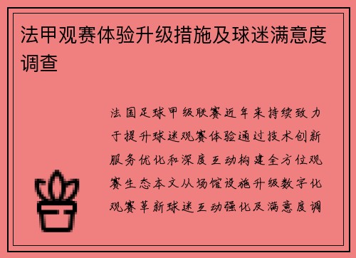 法甲观赛体验升级措施及球迷满意度调查