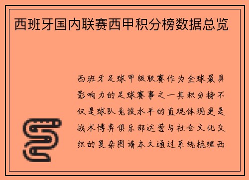 西班牙国内联赛西甲积分榜数据总览